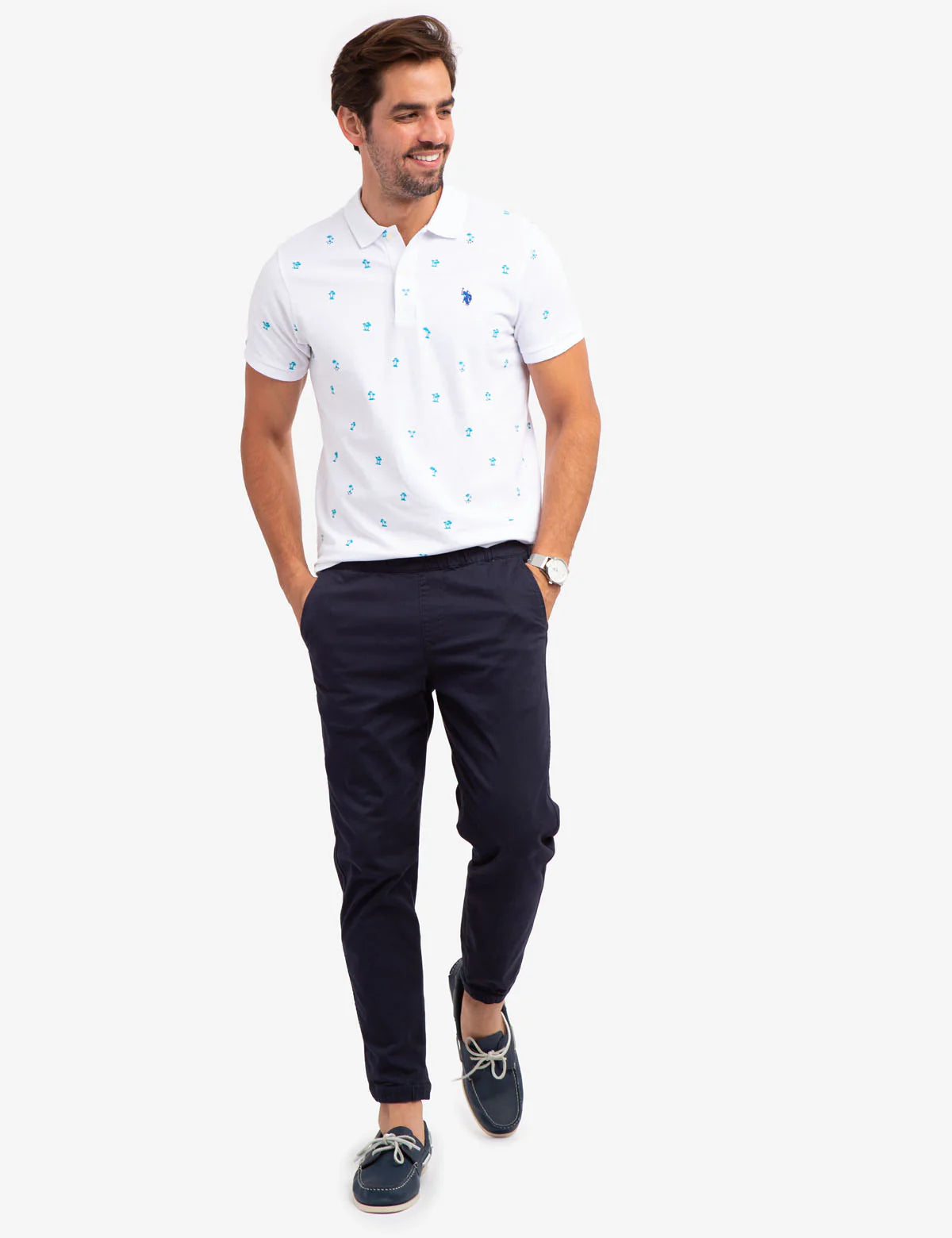 Polo en piqué à imprimé palmiers