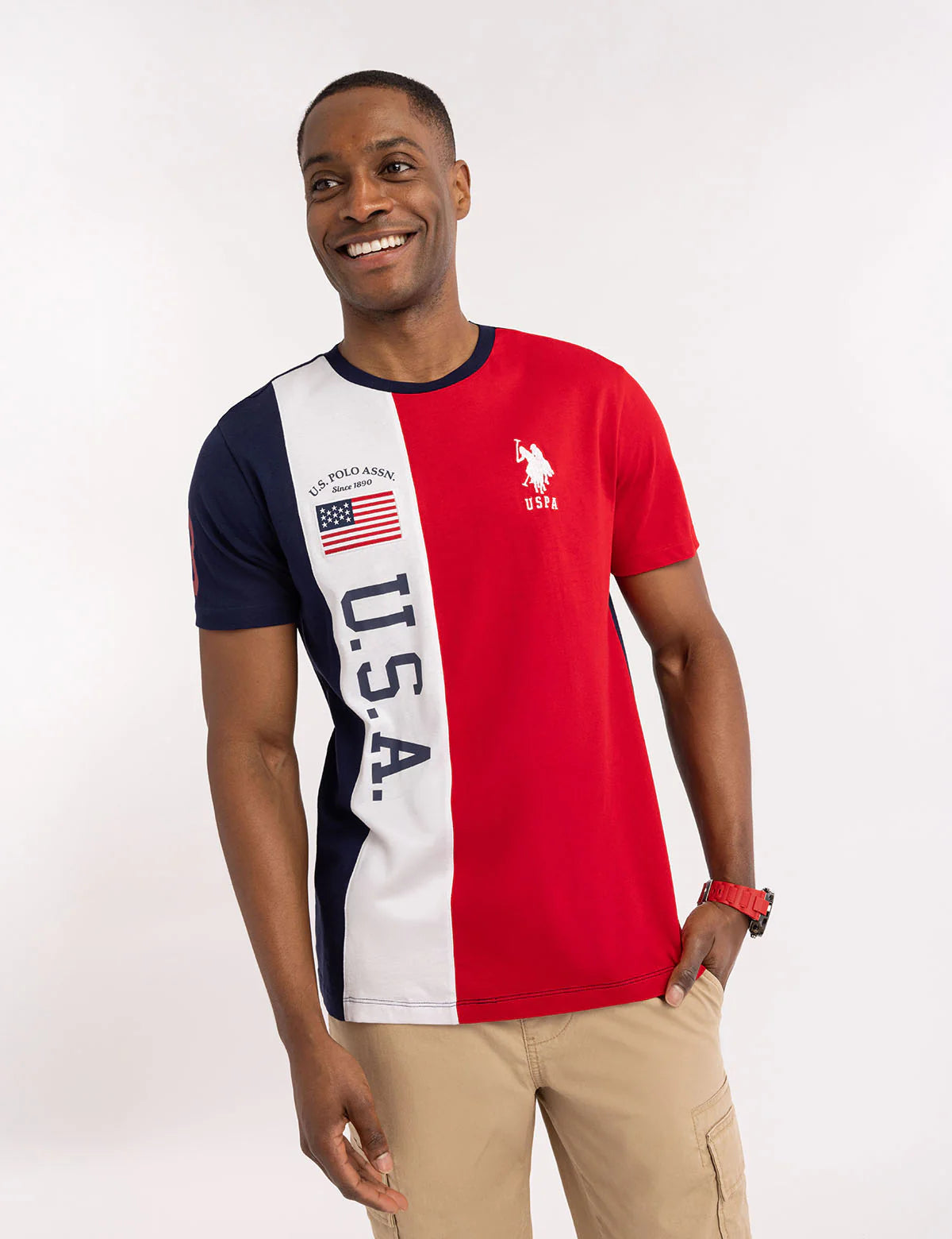 Tee-shirt en jersey à blocs de couleurs USA