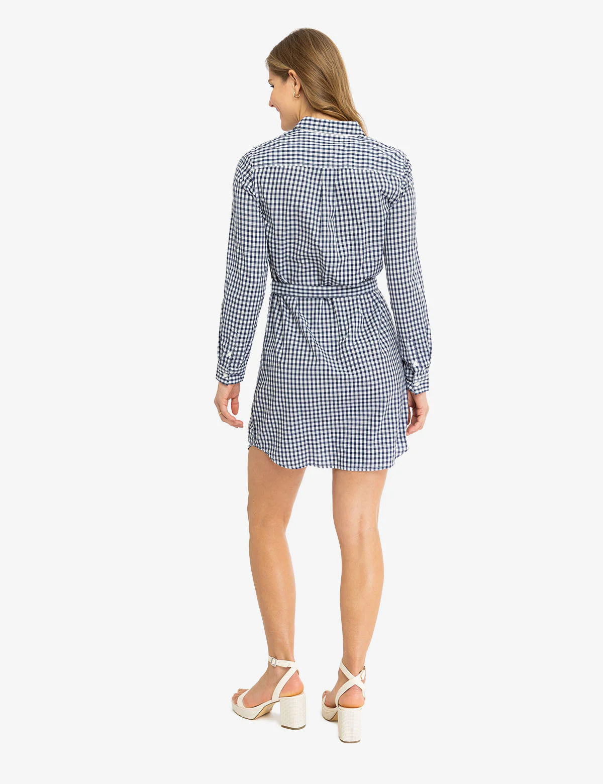 Robe chemise à carreaux à manche longues