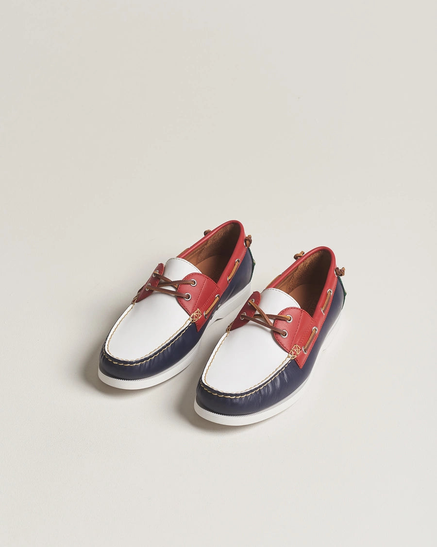 Chaussure bateau en cuir Merton rouge/blanc/bleu