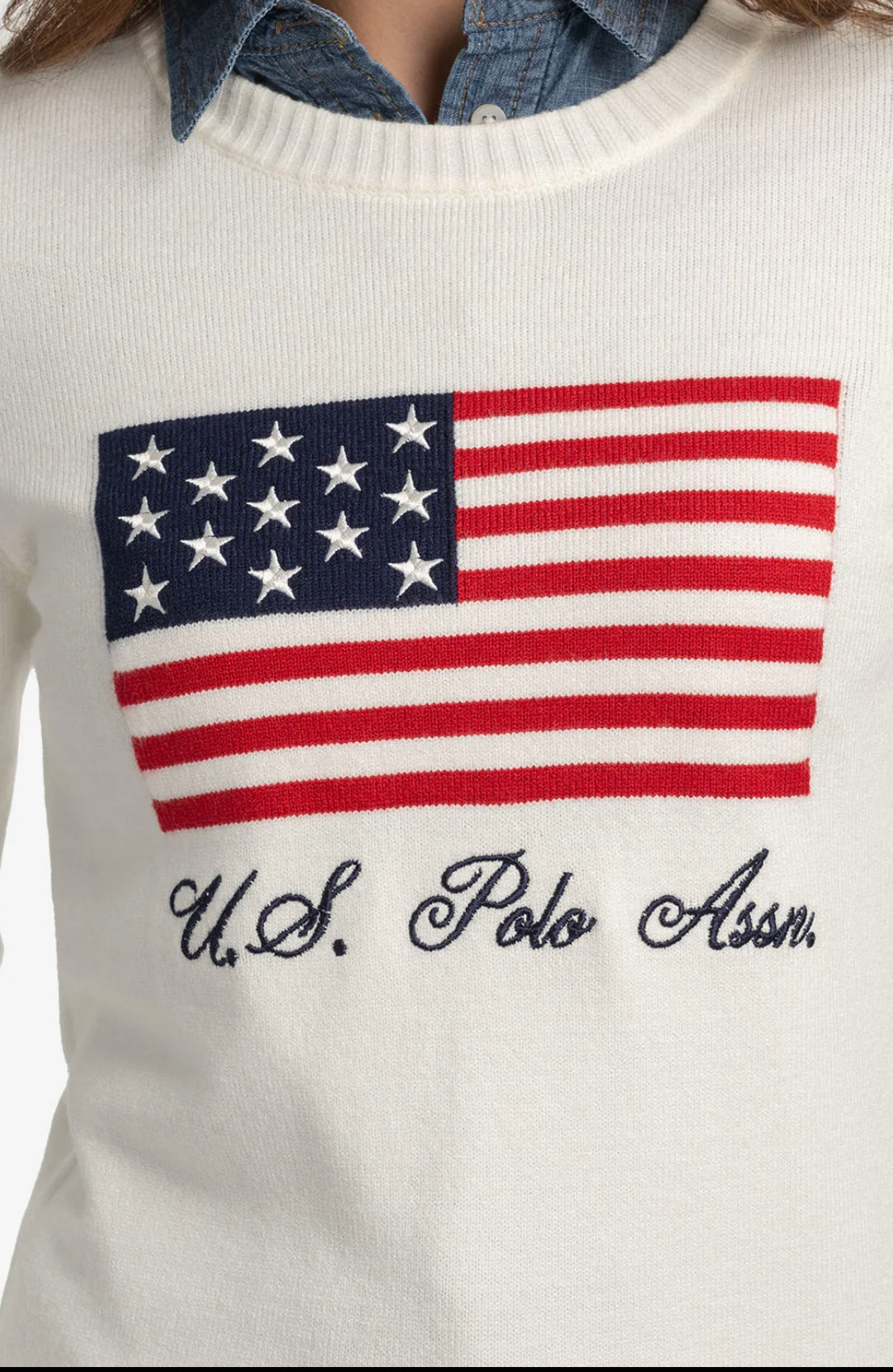 Pull col rond drapeau américain