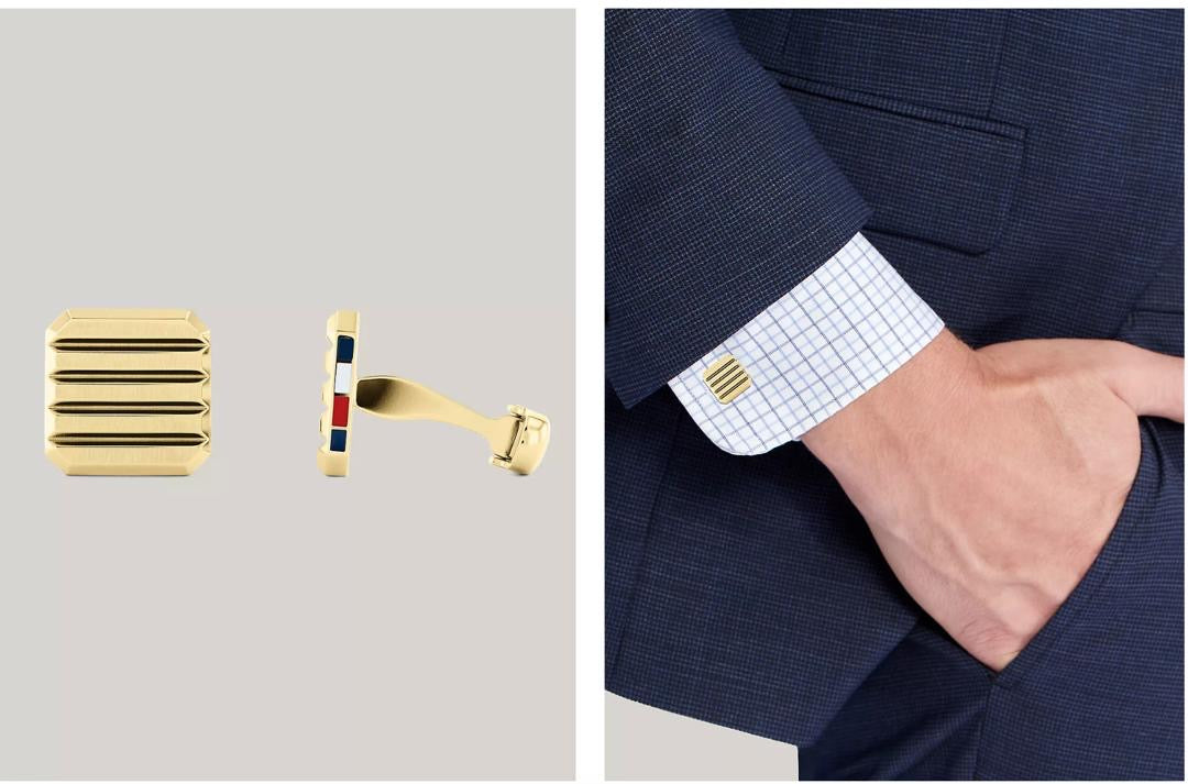 Boutons de manchette à rayures dorées