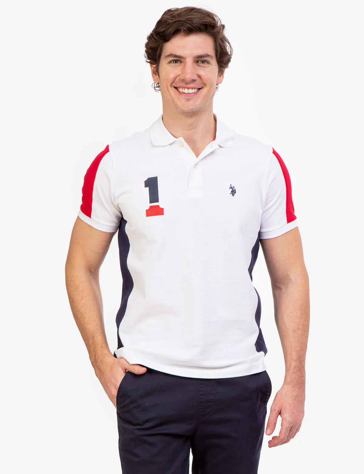 Polo en piqué à empiècements