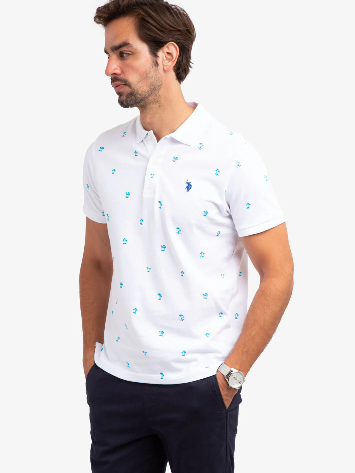 Polo en piqué à imprimé palmiers