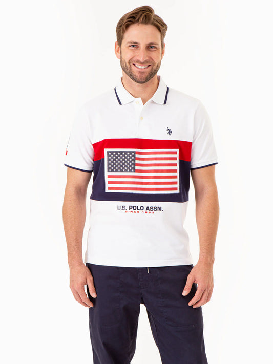 Polo piqué colorblock avec drapeau imprimé