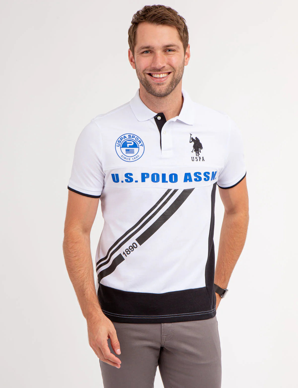 Polo en piqué à empiècements graphiques diagonaux