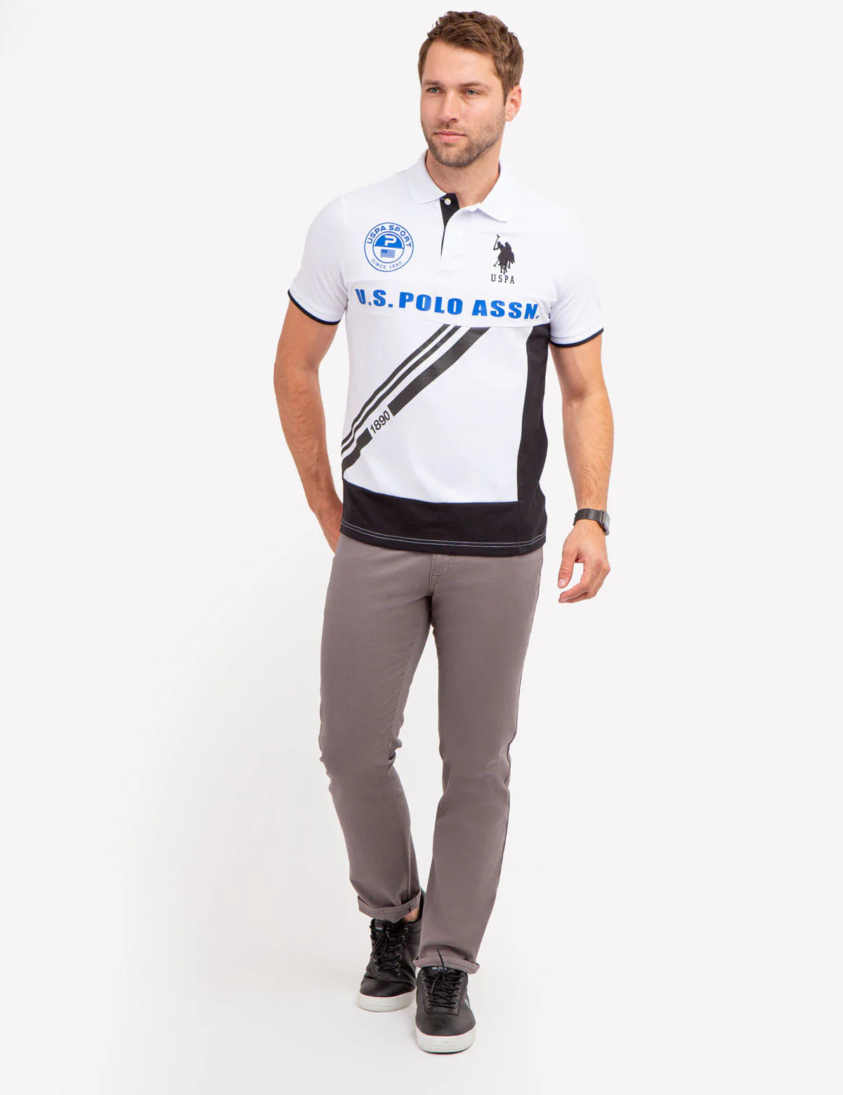 Polo en piqué à empiècements graphiques diagonaux