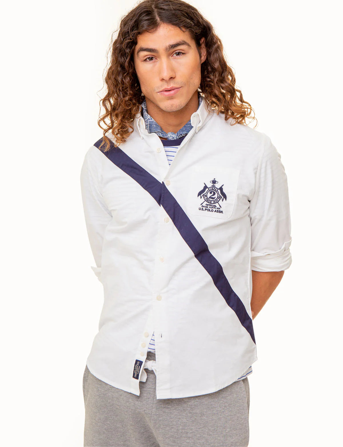 Chemise Oxford à manches longues avec bande diagonale