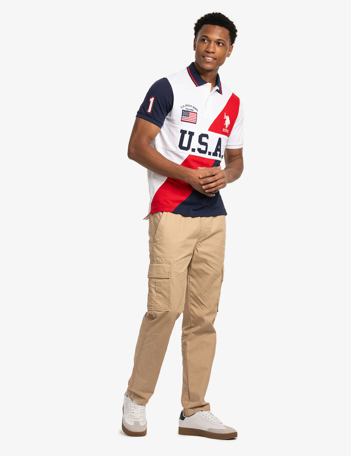 Polo piqué colorblock avec bande USA