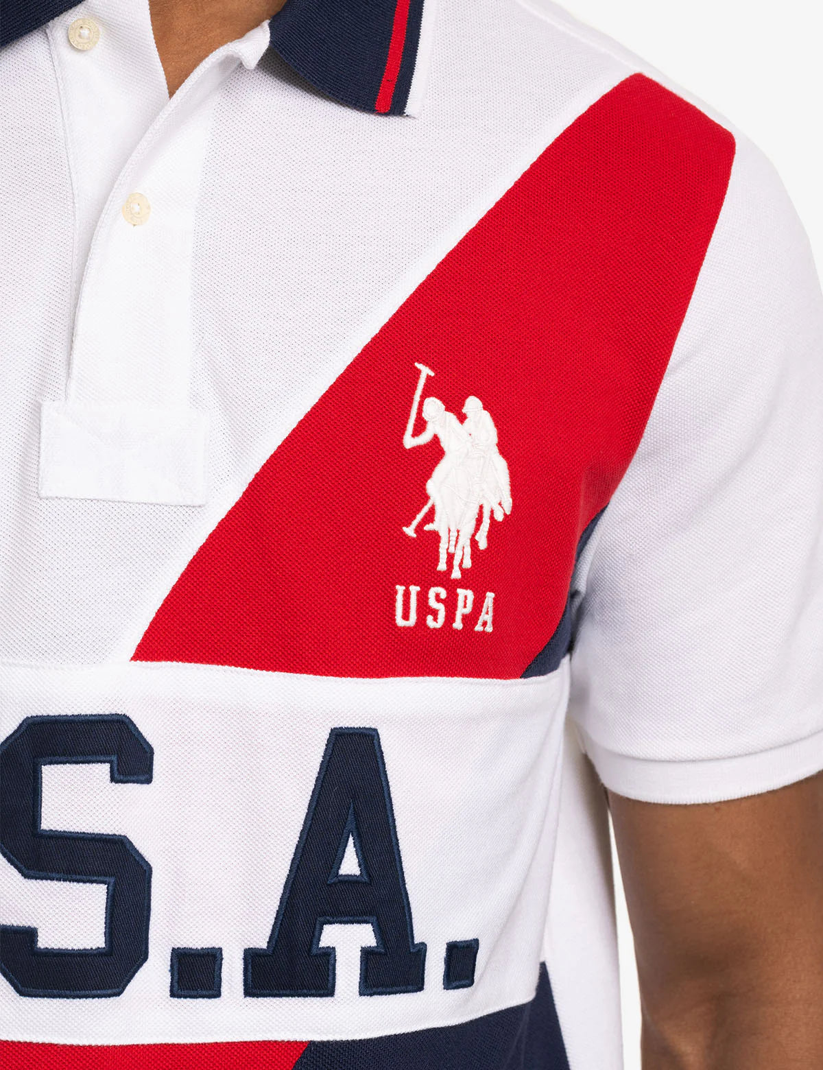 Polo piqué colorblock avec bande USA