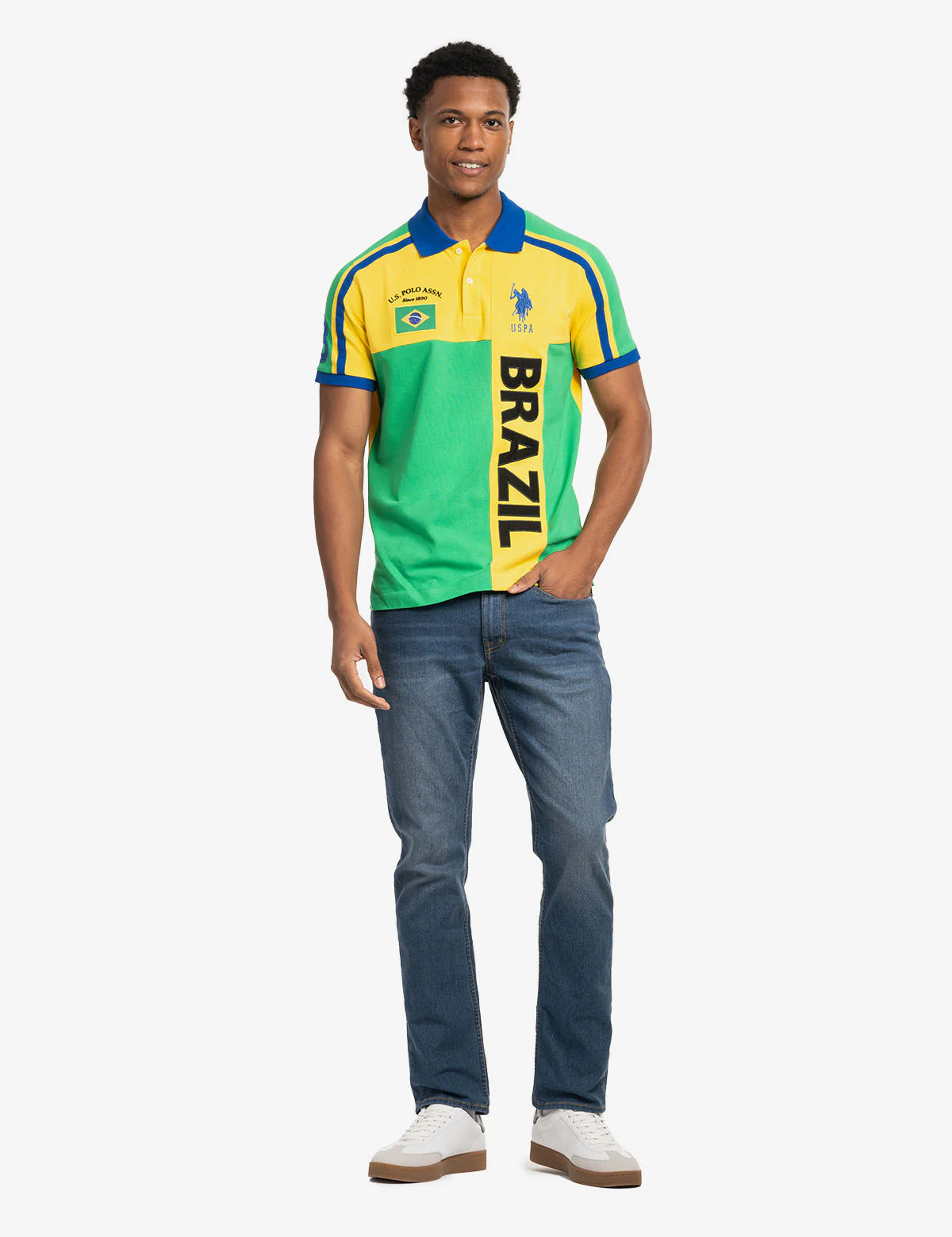 Polo piqué colorblock vertical Brésil