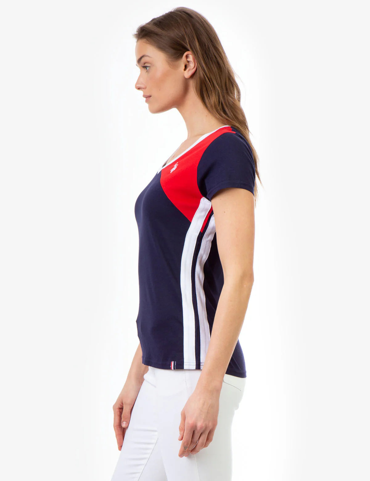 T-shirt col V colorblock