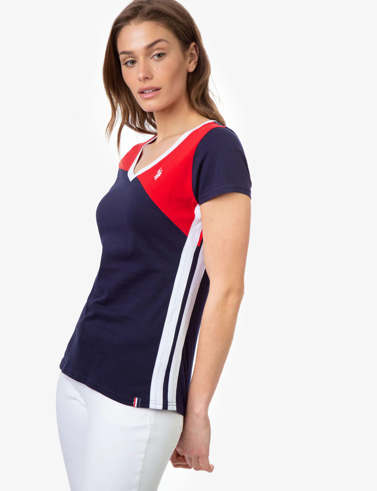 T-shirt col V colorblock