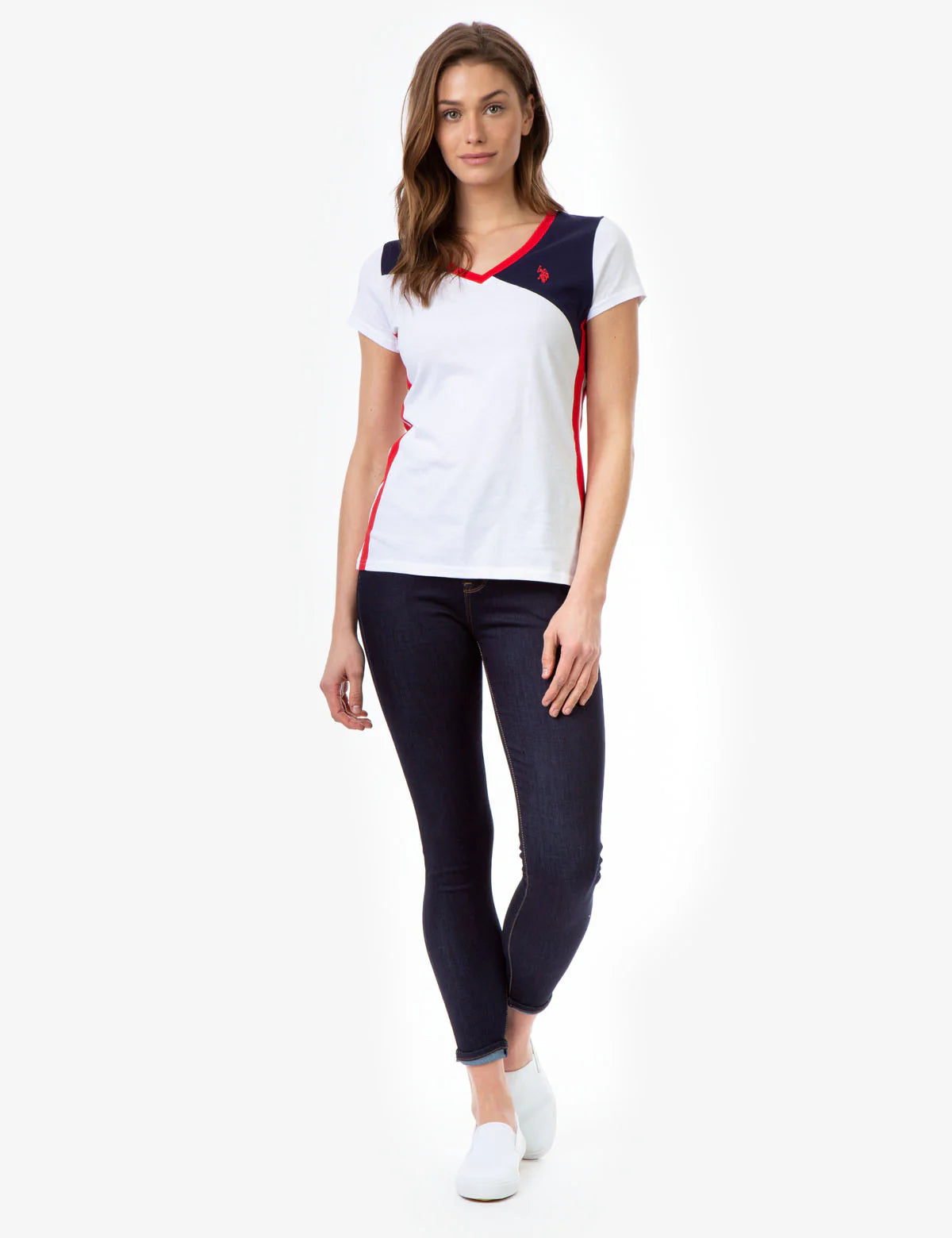 T-shirt col V colorblock