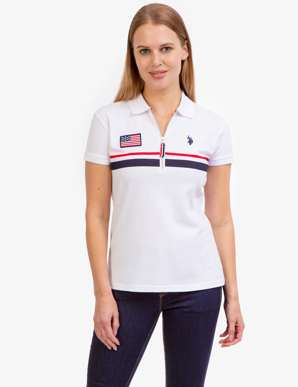 Polo à fermeture éclair avec motif drapeau