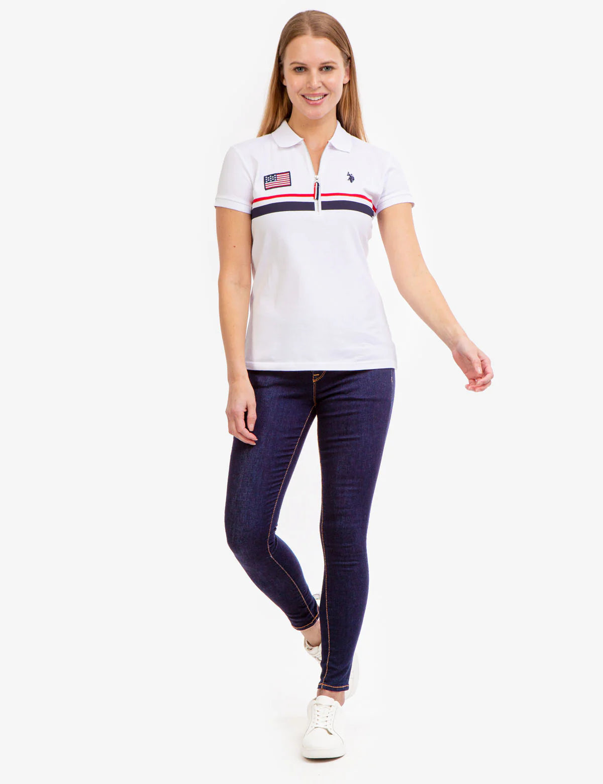 Polo à fermeture éclair avec motif drapeau