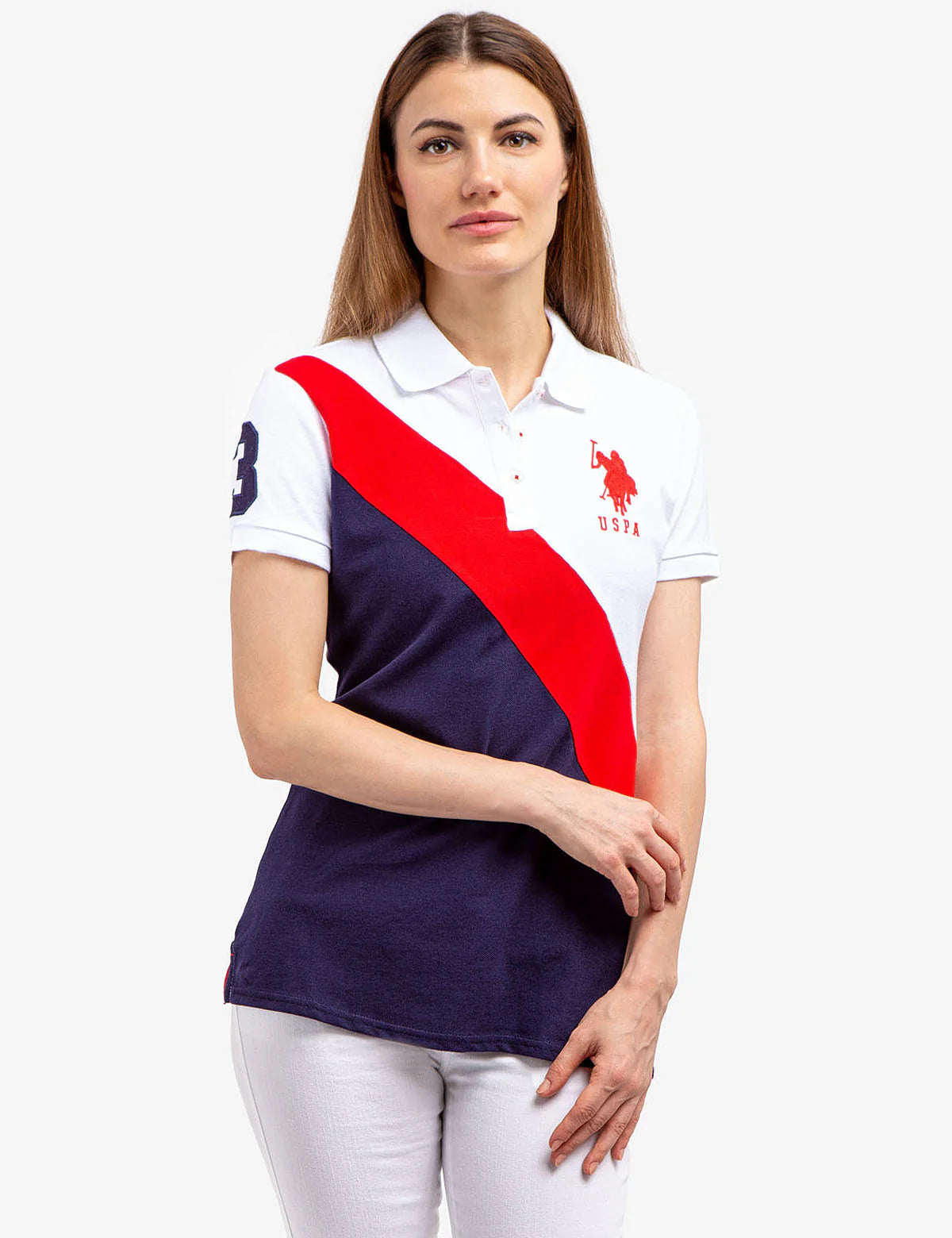 Polo à bande diagonale color block