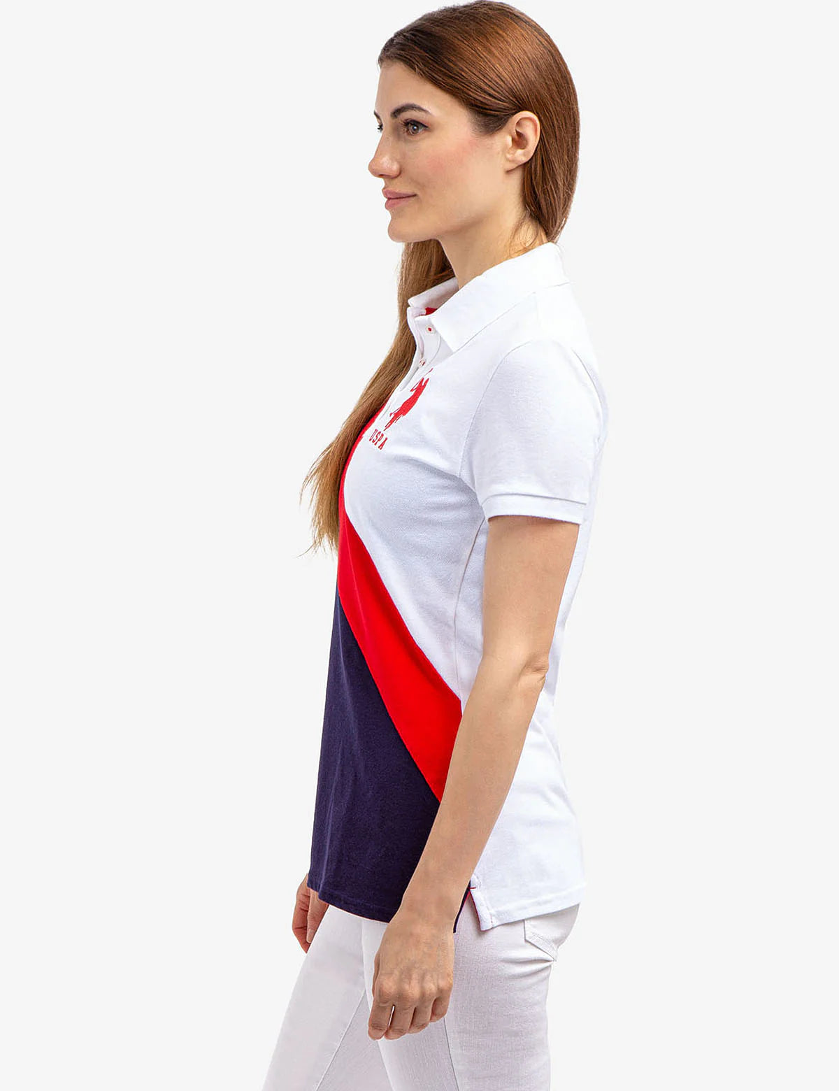 Polo à bande diagonale color block