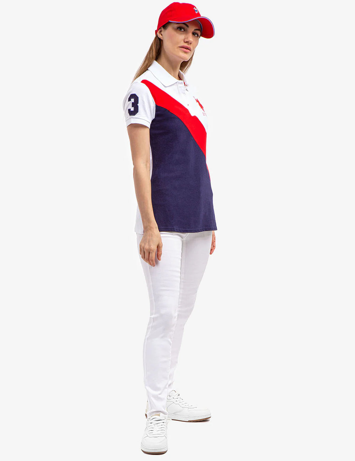 Polo à bande diagonale color block