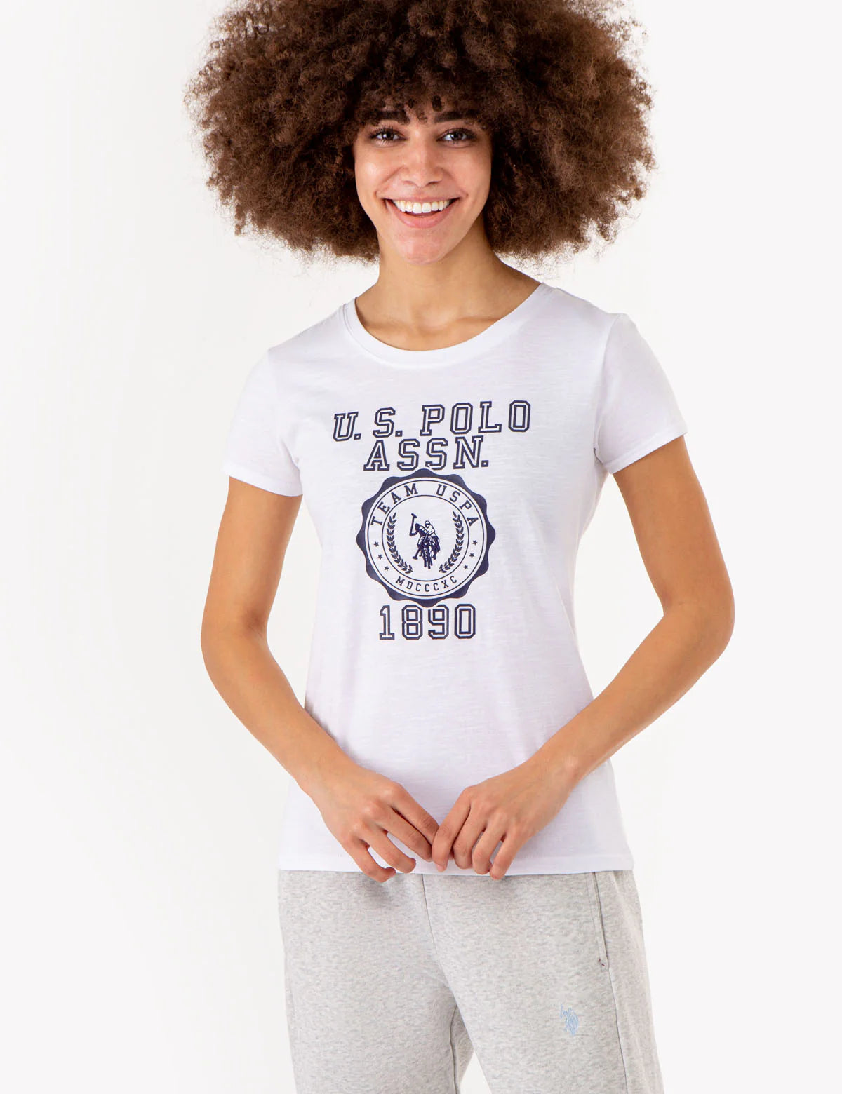 T-shirt col dégagé avec imprimé blason