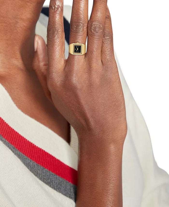 Montre-bague en acier inoxydable doré à quartz