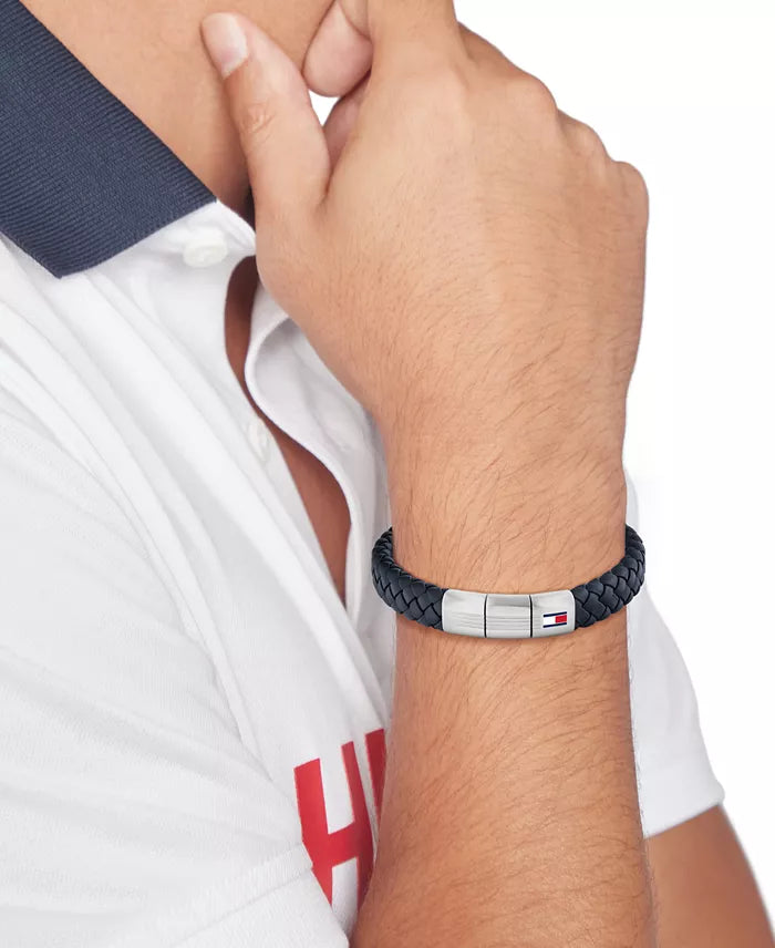 Bracelet en cuir tressé Bleu