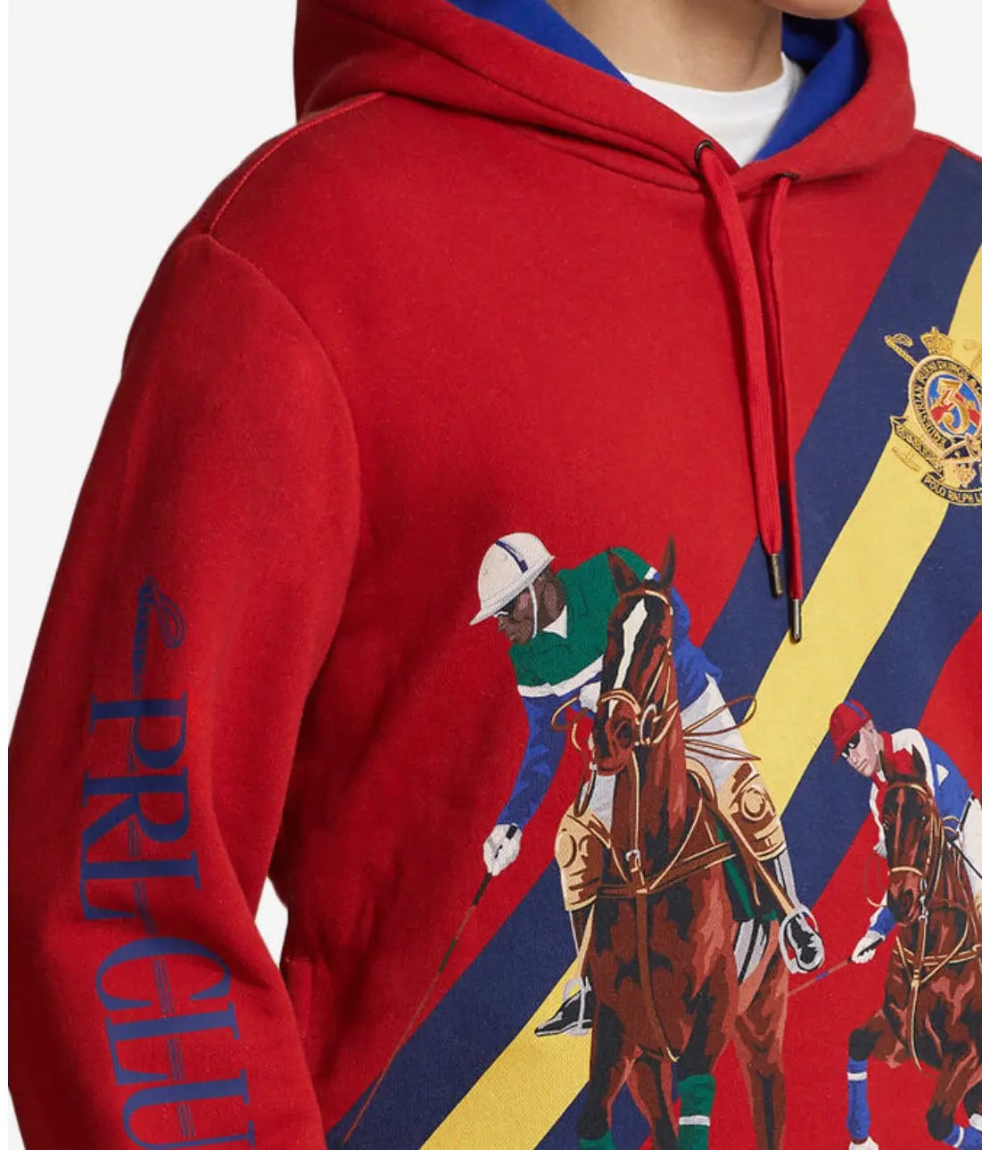 Pull à capuche rouge  avec imprimé équestre