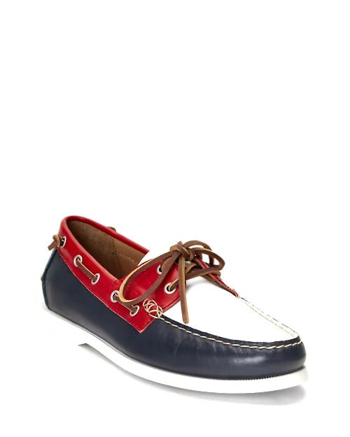 Chaussure bateau en cuir Merton rouge/blanc/bleu
