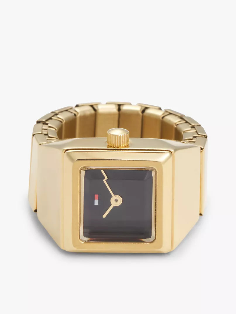 Montre-bague en acier inoxydable doré à quartz