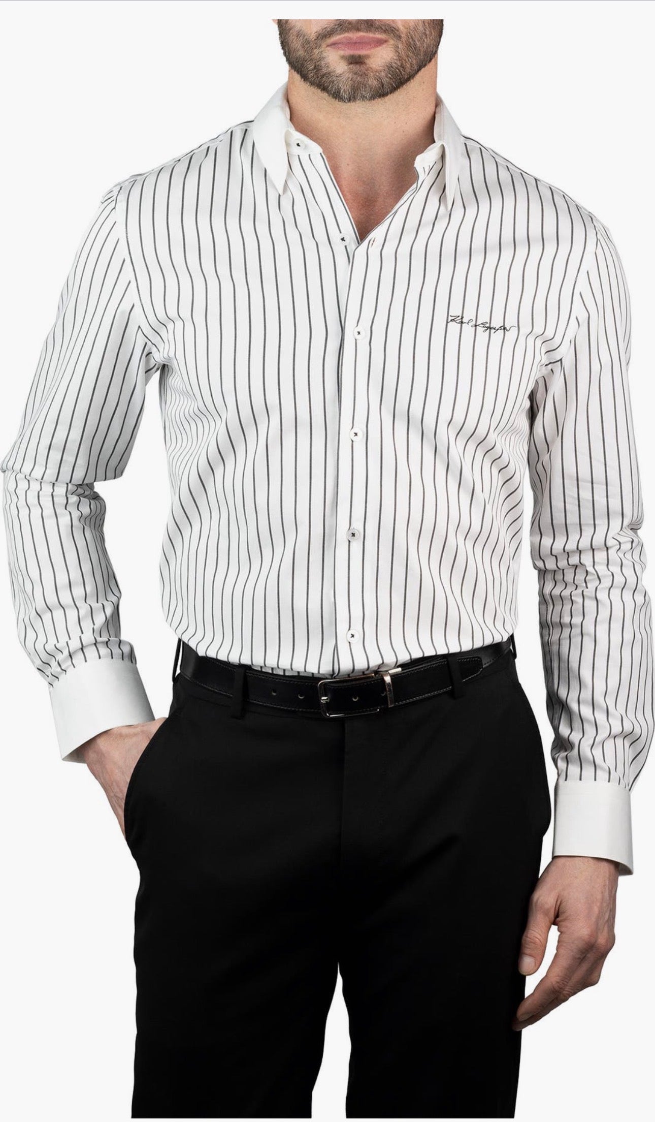Chemise habillée en coton à rayures coupe ajustée