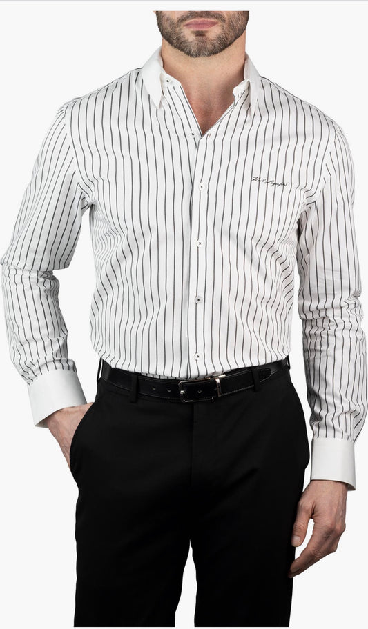 Chemise habillée en coton à rayures coupe ajustée