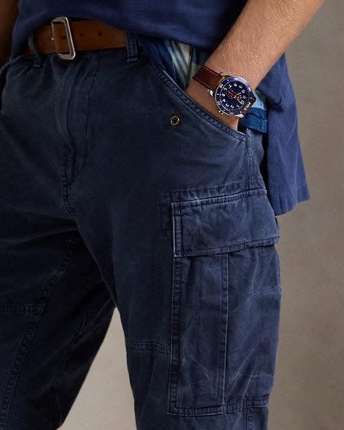 Pantalon cargo en twill teint Slim Fit pour homme