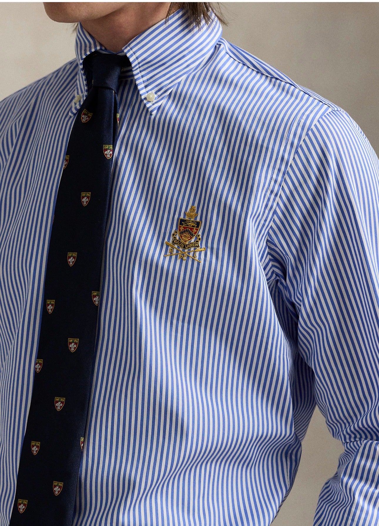 Chemise en popeline rayée Classic Fit à écusson