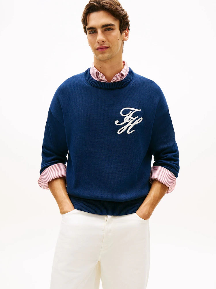 Pull en maille épaisse à col rond avec logo brodé