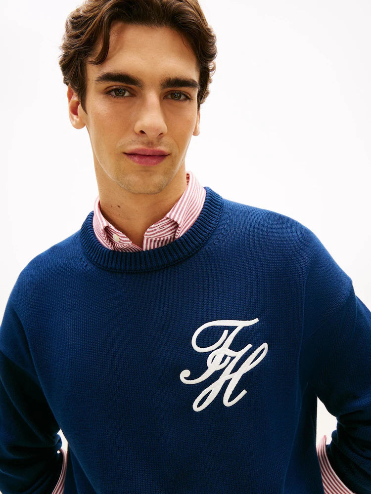 Pull en maille épaisse à col rond avec logo brodé