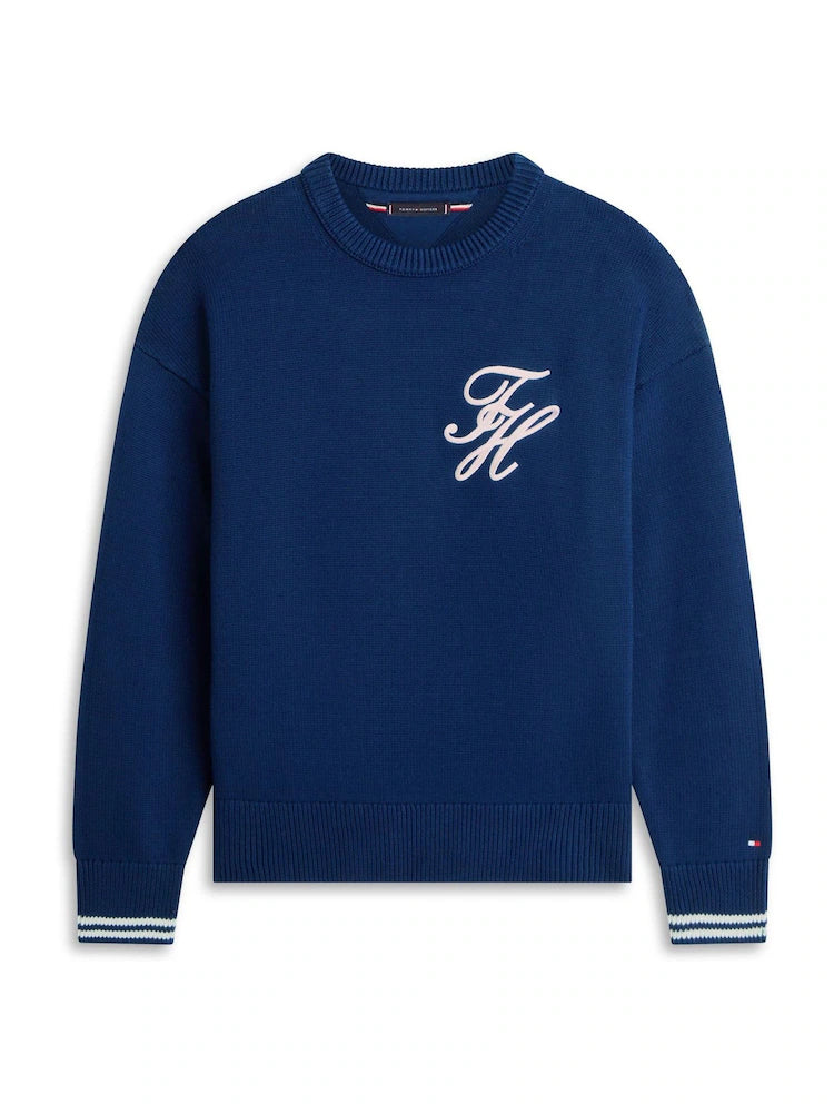 Pull en maille épaisse à col rond avec logo brodé