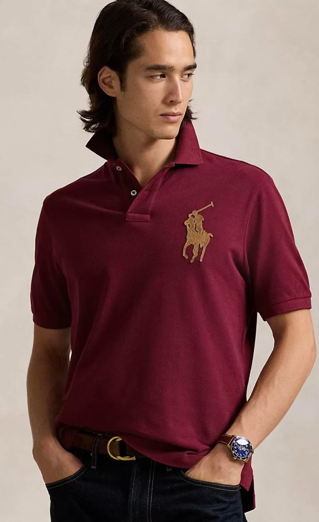 Polo homme coupe Custom Slim Fit avec logo Big Pony en cuir