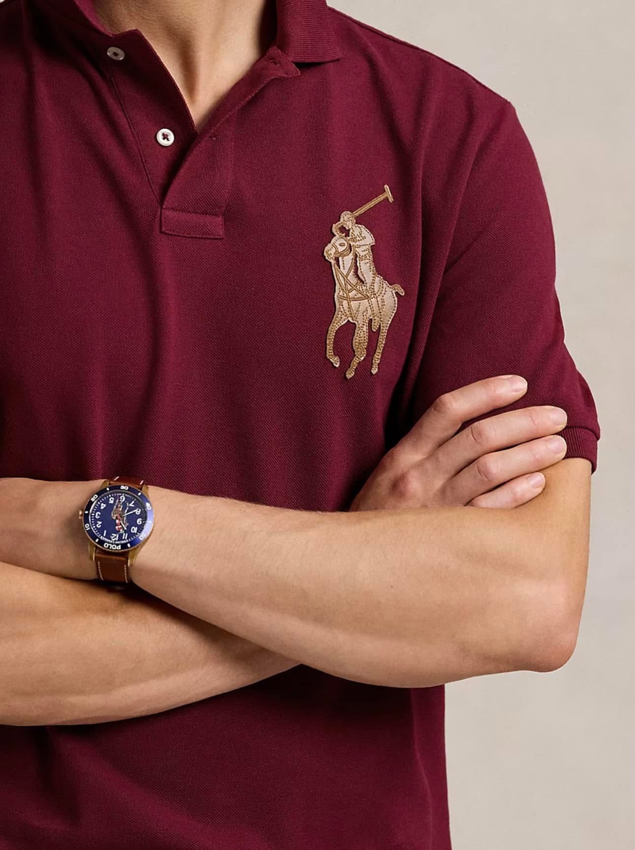 Polo homme coupe Custom Slim Fit avec logo Big Pony en cuir