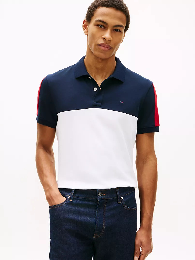 Polo piqué rayé colorblock – Coupe Regular