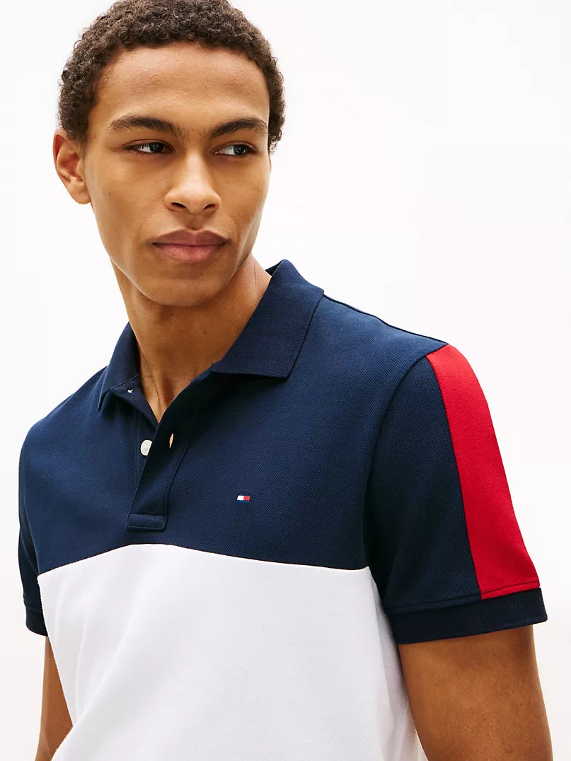 Polo piqué rayé colorblock – Coupe Regular