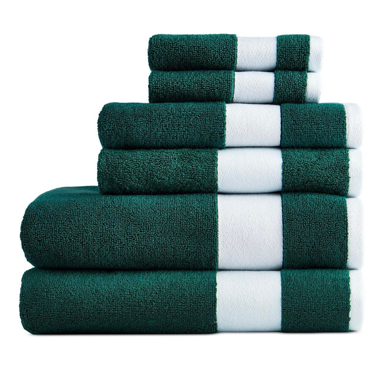 Ensemble de 6 serviettes de bain en coton avec logo Heritage Sport à rayures".