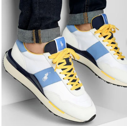 Baskets Train 89 de course à détails côtelés noirs - Blanc-Jaune