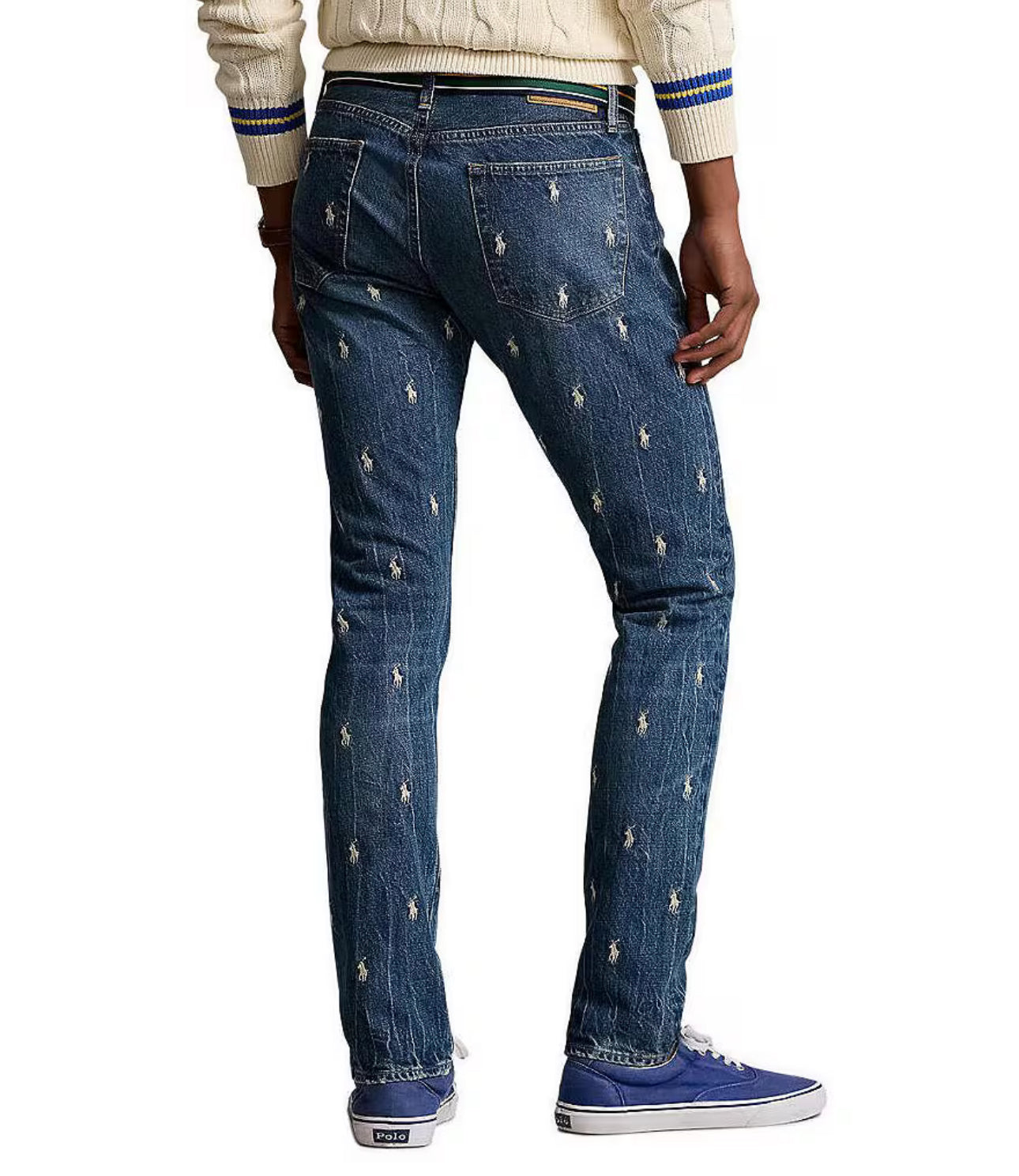 Jean Varick slim droit bleu pour homme – motif poney all-over