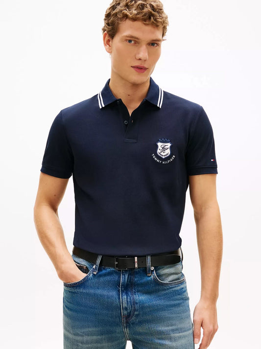 Polo en piqué avec monogramme et écusson, coupe régulière