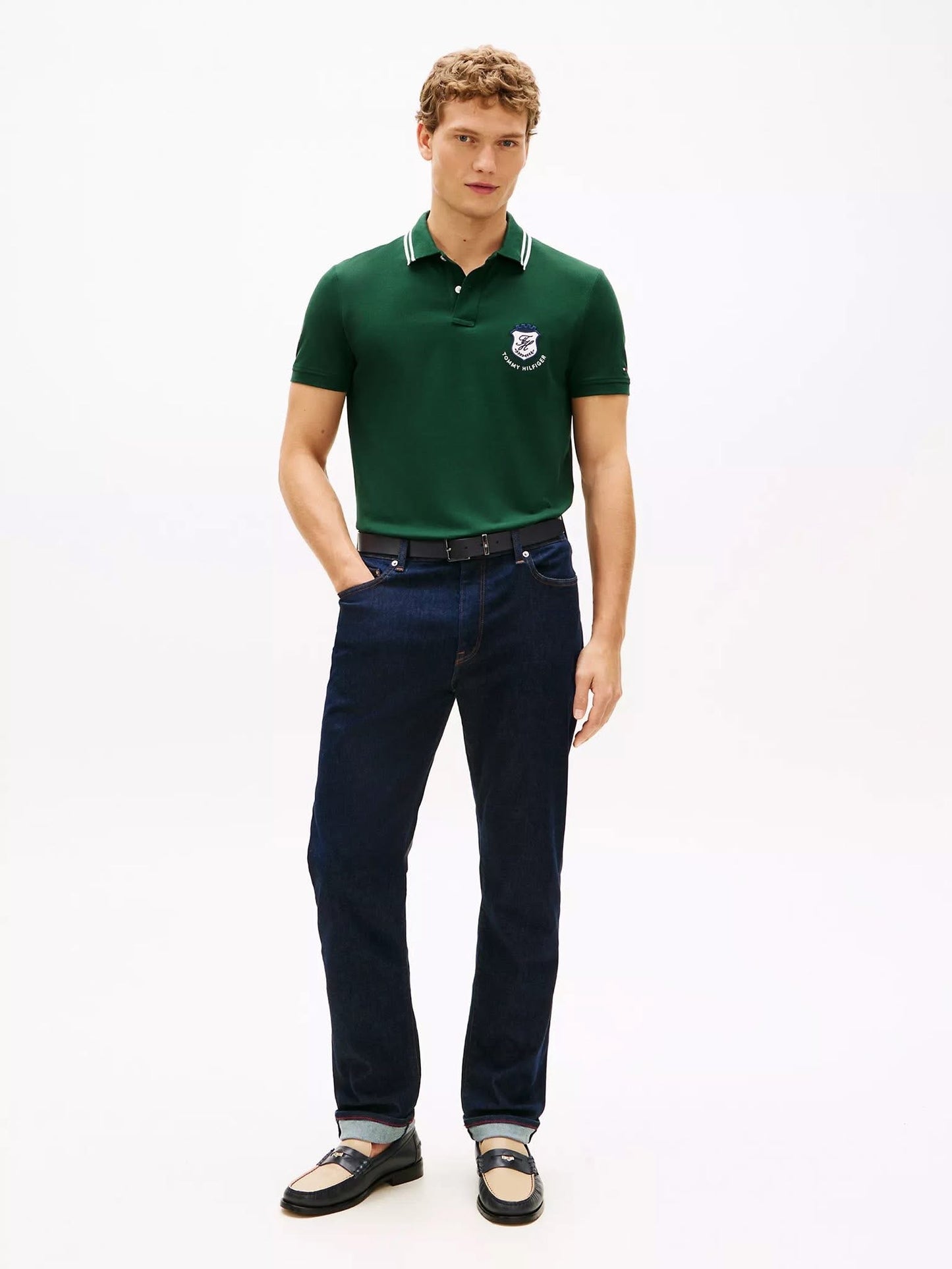 Polo en piqué avec monogramme et écusson, coupe régulière