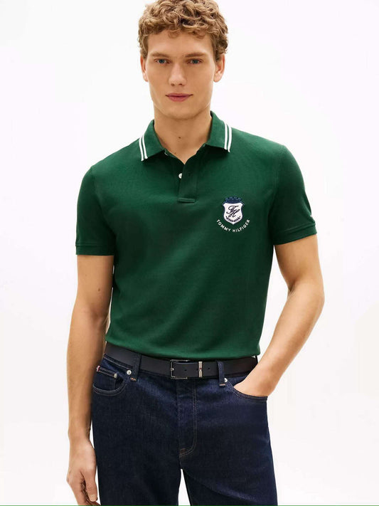 Polo en piqué avec monogramme et écusson, coupe régulière