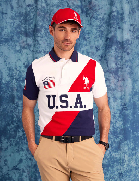 Polo piqué colorblock avec bande USA