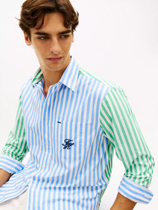 Chemise coupe classique à rayures mixtes, toucher papier