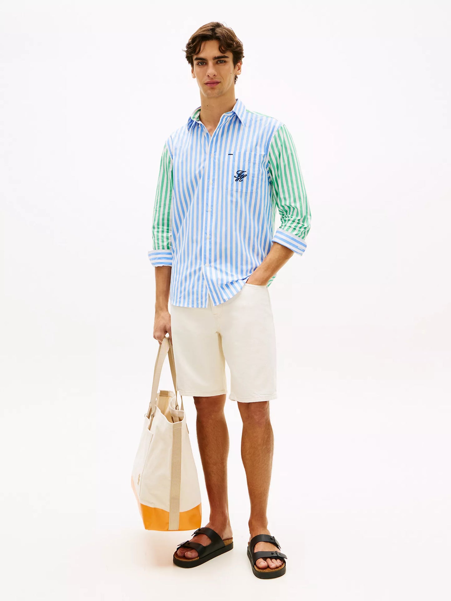 Chemise coupe classique à rayures mixtes, toucher papier