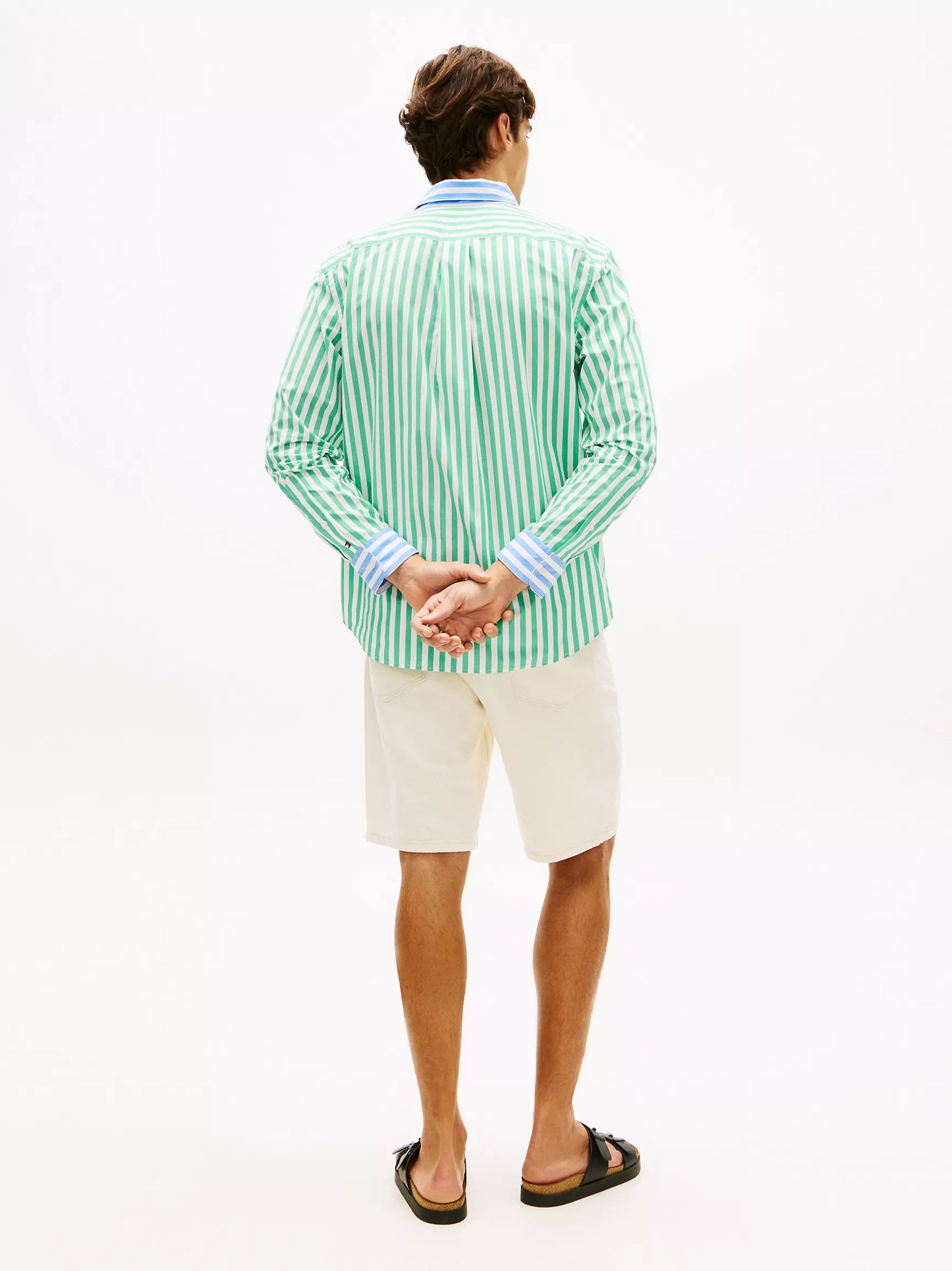 Chemise coupe classique à rayures mixtes, toucher papier